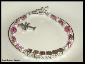 Girls Birthstone Baptisim Dedication Name Bracelet Gift Crystal Cross and Sterling Silver Jewelry