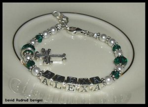 Baby Birthstone Baptisim Dedication Name Bracelet Crystal Steling Silver