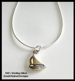 Solid Sterling Silver SAILBOAT Charm Necklace 18 Inches