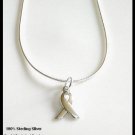 Solid Sterling Silver BREAST CANCER AWARENESS Charm Necklace 18 Inches
