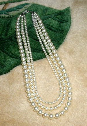 Bridesmaid Bride 3 Strand  Swarovski Crystal PEARL Necklace Wedding