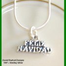 Solid Sterling Silver FELIZ NAVIDAD CHRISTMAS Charm Necklace 18 Inches