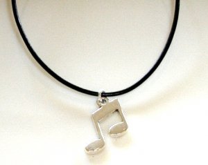 Musical Notes 18 In. Italian Black Leather Necklace Music