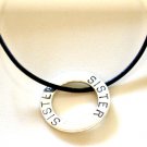 Solid Sterling SISTER Affirmation Necklace Leather 18 Inches