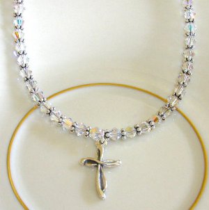 Clear Swarovski Crystal Sterling Silver Cross Necklace