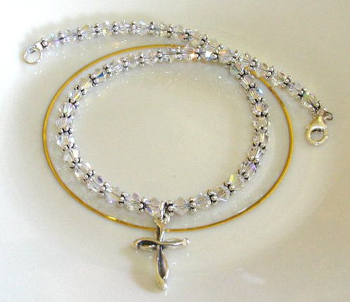 NEW BOUTIQUE CROSS CRYSTAL ANKLE BRACELET anklet with Clear Swarovski Crystal