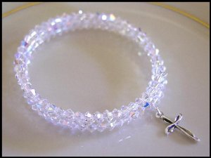Sterling CROSS SWAROVSKI CLEAR AB 3 Strand Crystal Wrap Bracelet