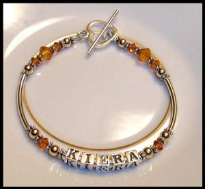 MOTHERS GIFT - BIRTHSTONE One Name Mothers Name Bracelet Sterling Tube & Swarovski Crystal