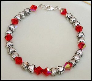 Birthstone Beaded Bracelet Swarovski Crystal Silver Tibetan Heart