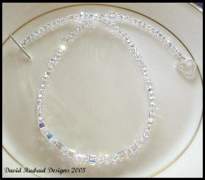 SWAROVSKI Cube & Round 18 Inch CLEAR AB Crystal Necklace Sterling Silver