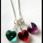 BIRTHSTONE 3 Heart Mom Mothers 18" Necklace Sterling Silver