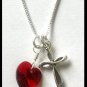 Beautiful BIRTHSTONE Heart and Cross Necklace Sterling Silver Swarovski