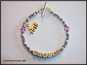 2011 Senior Grad Gift Jewelry Name Bracelet Swarovski Crystal & Pearl Graduation