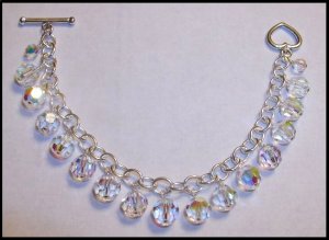 Swarovski Crystal Clear AB Sterling Silver Charm Bracelet 7 1/2 inches