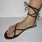 Unique Black Women's Brand New Braided Ankle Wrap Up Sandals Size 9-10 (Large)