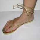 Unique Gold Women's Brand New Braided Ankle Wrap Up Sandals Size 9-10 (Large)