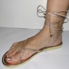 Unique Rose Gold Women's Brand New Braided Ankle Wrap Up Sandals Size 9-10 (Large)