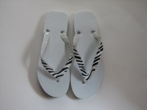 Women's Flip Flops with GLOSSY PRINTED STRAPS White Zebra Size 11 (X-Large)