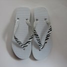 Women's Flip Flops with GLOSSY PRINTED STRAPS White Zebra Size 9-10 (Large)