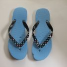 Women's Flip Flops with GLOSSY PRINTED STRAPS Turquoise with Polka Dots Size 11 (X-Large)
