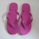 Women's Flip Flops with GLOSSY PRINTED STRAPS Pink Leopard Size 9-10 (Large)