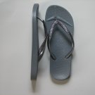 Women's Flip Flops Gray Comfort with Glitter Thong Size 11