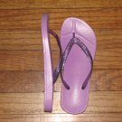 Women's Flip Flops Purple Comfort with Glitter Thong Size 9-10