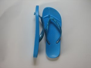 Women's Flip Flops Blue Comfort with Glitter Thong Size 5-6