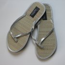 Women's Flip Flops Bamboo Like Silver Sequin Thong Size 5-6 (Small)