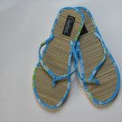 Women's Flip Flops Bamboo Like Blue with Green & White Flower Thong Size 5-6  (Small)