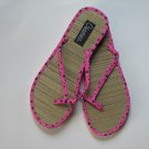 Women's Flip Flops Bamboo Like Hot Pink with Black Stars Thong Size 5-6 (Small)
