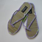 Women's Flip Flops Bamboo Like Purple with Green & White Flower Size 5-6 (Small)