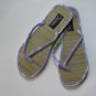 Women's Flip Flops Bamboo Like Purple with Green & White Flower Size 5-6 (Small)