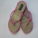 Women's Flip Flops Bamboo Like Pink with Purple & Blue Stripes Thong Size 9-10 (Large)