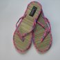 Women's Flip Flops Bamboo Like Pink with Purple & Blue Stripes Thong Size 9-10 (Large)
