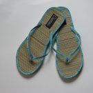 Women's Flip Flops Bamboo Like Blue with Blue & Green Stripes Thong Size 9-10 (Large)