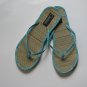 Women's Flip Flops Bamboo Like Blue with Blue & Green Stripes Thong Size  11 (X-Large)