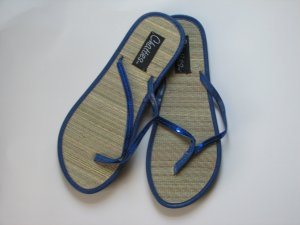 Women's Flip Flops Bamboo Like Blue Sequin Thong Size 9-10 (Large)