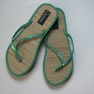 Women's Flip Flops Bamboo Like Green Sequin Thong Size 9-10 (Large)
