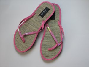 Women's Flip Flops Bamboo Like Pink Sequin Thong Size 9-10 (Large)