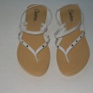 Women's White Thin Patent Strap Thong Sandals with Studs Size 9-10 (Large)