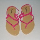 Women's Pink Thin Patent Strap Thong Sandals with Studs Size 5-6 (Small)
