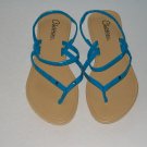 Women's Blue Thin Patent Strap Thong Sandals with Studs Size 9-10 (Large)