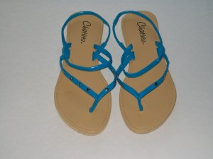 Women's Blue Thin Patent Strap Thong Sandals with Studs Size 11 (X-Large)