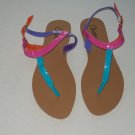 Women's Turquois, Pink, Purple and Orange Fluorescent T-Strap Sandals Size 5-6 (Small)