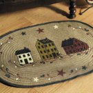 Primitive Salt Box Village Oval Braided Accent Rug---NEW