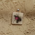 Scrabble Tile Pendant Flower Black Pink Heart 6