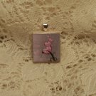 Scrabble Tile Pendant Black and Pink Heart 8