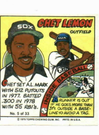 1979 Topps Chet Lemon Comic TEST ISSUE Chicago White Sox
