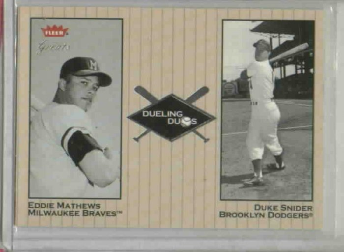 2002 Fleer Greats Dueling Duos Eddie Mathews Duke Snider Baseball Card Dodgers Braves